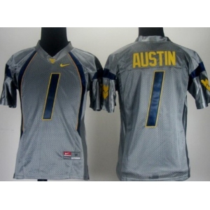 West Virginia Mountaineers #1 Tavon Austin Gray Kids Jersey