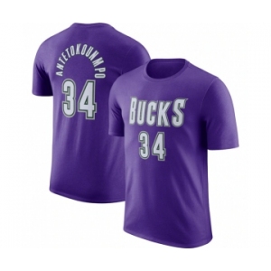 Men's Milwaukee Bucks #34 Giannis Antetokounmpo Purple Hardwood Classic Long Sleeve T-Shirt