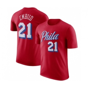 Men's Philadelphia 76ers #21 Joel Embiid Red 2022-23 Statement Edition Name & Number T-Shirt