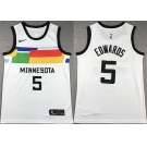 Men's Minnesota Timberwolves #5 Anthony Edwards White City Edition Stitched Jersey