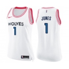 Women's Nike Minnesota Timberwolves #1 Tyus Jones Swingman White Pink Fashion NBA Jersey