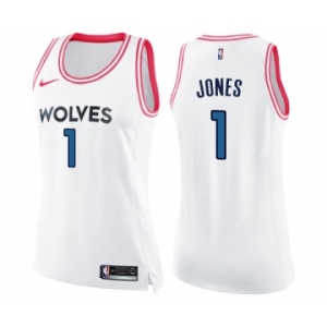 Women's Nike Minnesota Timberwolves #1 Tyus Jones Swingman White Pink Fashion NBA Jersey