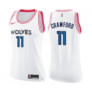 Women's Nike Minnesota Timberwolves #11 Jamal Crawford Swingman White Pink Fashion NBA Jersey