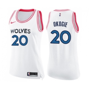 Women's Nike Minnesota Timberwolves #20 Josh Okogie Swingman White Pink Fashion NBA Jersey