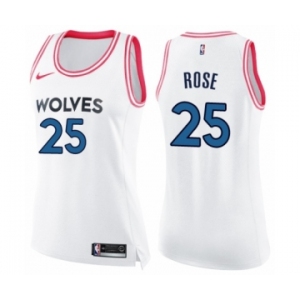 Women's Nike Minnesota Timberwolves #25 Derrick Rose Swingman White Pink Fashion NBA Jersey