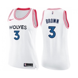 Women's Nike Minnesota Timberwolves #3 Anthony Brown Swingman White Pink Fashion NBA Jersey