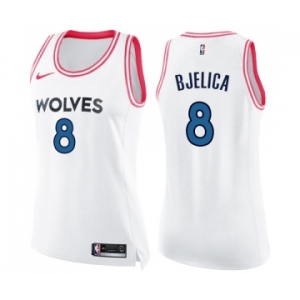 Women's Nike Minnesota Timberwolves #8 Nemanja Bjelica Swingman White Pink Fashion NBA Jersey