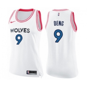 Women's Nike Minnesota Timberwolves #9 Luol Deng Swingman White Pink Fashion NBA Jersey