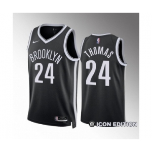 Men's Brooklyn Nets #24 Cam Thomas Black Icon Edition Stitched Basketball Jersey