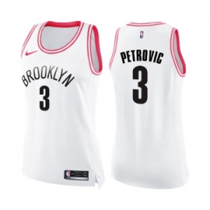 Women's Nike Brooklyn Nets #3 Drazen Petrovic Swingman White Pink Fashion NBA Jersey