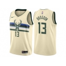 Men Nike Milwaukee Bucks #13 Malcolm Brogdon Cream NBA Swingman City Edition Jersey