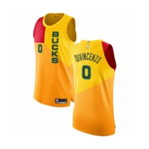 Men's Milwaukee Bucks #0 Donte DiVincenzo Authentic Yellow Basketball Jersey - City Edition