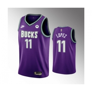 Men's Milwaukee Bucks #11 Brook Lopez 2022-23 Purple Classic Edition Swingman Stitched Basketball Jersey