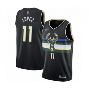 Men's Milwaukee Bucks #11 Brook Lopez Authentic Black Finished Basketball Jersey - Statement Edition
