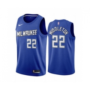 Men's Milwaukee Bucks #22 Khris Middleton Navy City Edition New Uniform 2020-21 Stitched Basketball Jersey