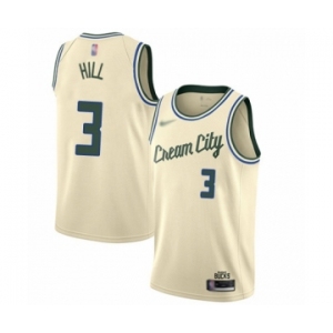 Men's Milwaukee Bucks #3 George Hill Authentic Cream Basketball Jersey - 2019-20 City Edition