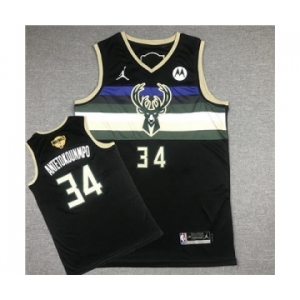 Men's Milwaukee Bucks #34 Giannis Antetokounmpo 2021 Black Finals Stitched Basketball Jersey