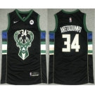 Men's Milwaukee Bucks #34 Giannis Antetokounmpo Black 2021 Nike Swingman Stitched Jersey With NEW Sponsor Logo