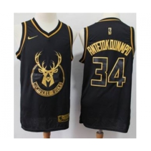 Men's Milwaukee Bucks #34 Giannis Antetokounmpo Black Gold Basketball Swingman Limited Edition Jersey