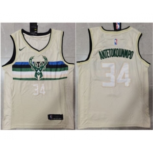 Men's Milwaukee Bucks #34 Giannis Antetokounmpo Cream Stitched Basketball Jerseys