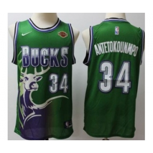 Men's Milwaukee Bucks #34 Giannis Antetokounmpo Green Throwback Basketball Jersey