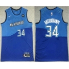 Men's Milwaukee Bucks #34 Giannis AntetokounmpoBlue 2021 Nike City Edition Swingman Jersey With NEW Sponsor Logo