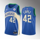 Men's Milwaukee Bucks #42 Robin Lopez Blue 2023-24 City Edition Stitched Basketball Jersey