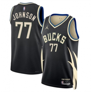 Men's Milwaukee Bucks #77 AJ Johnson Black 2024 Draft Statement Edition Stitched Basketball Jersey