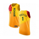 Men's Nike Milwaukee Bucks #1 Oscar Robertson Authentic Yellow NBA Jersey - City Edition