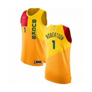 Men's Nike Milwaukee Bucks #1 Oscar Robertson Authentic Yellow NBA Jersey - City Edition