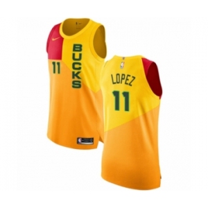 Men's Nike Milwaukee Bucks #11 Brook Lopez Authentic Yellow NBA Jersey - City Edition