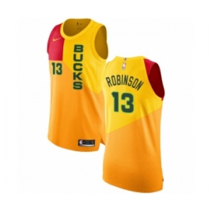 Men's Nike Milwaukee Bucks #13 Glenn Robinson Authentic Yellow NBA Jersey - City Edition