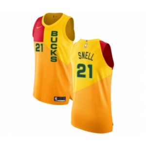 Men's Nike Milwaukee Bucks #21 Tony Snell Authentic Yellow NBA Jersey - City Edition