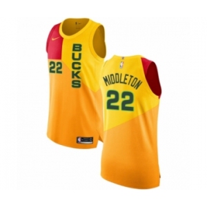 Men's Nike Milwaukee Bucks #22 Khris Middleton Authentic Yellow NBA Jersey - City Edition