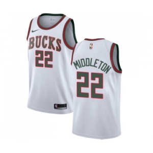 Men's Nike Milwaukee Bucks #22 Khris Middleton Swingman White Fashion Hardwood Classics NBA Jersey
