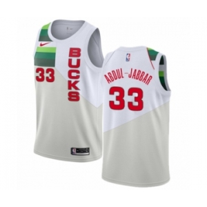 Men's Nike Milwaukee Bucks #33 Kareem Abdul-Jabbar White Swingman Jersey - Earned Edition