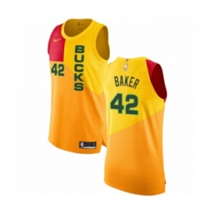 Men's Nike Milwaukee Bucks #42 Vin Baker Authentic Yellow NBA Jersey - City Edition