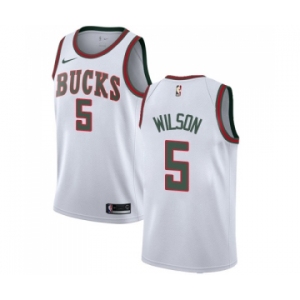 Men's Nike Milwaukee Bucks #5 D. J. Wilson Swingman White Fashion Hardwood Classics NBA Jersey