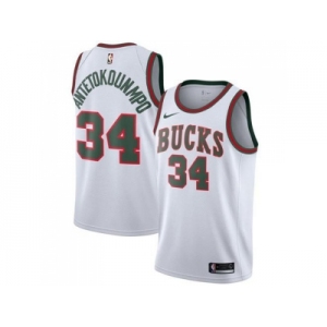 Nike Milwaukee Bucks #34 Giannis Antetokounmpo White Throwback Hardwood Classics NBA Swingman Jersey